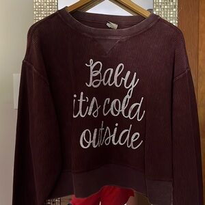 Oversized baby it’s cold outside cropped sweatshirt